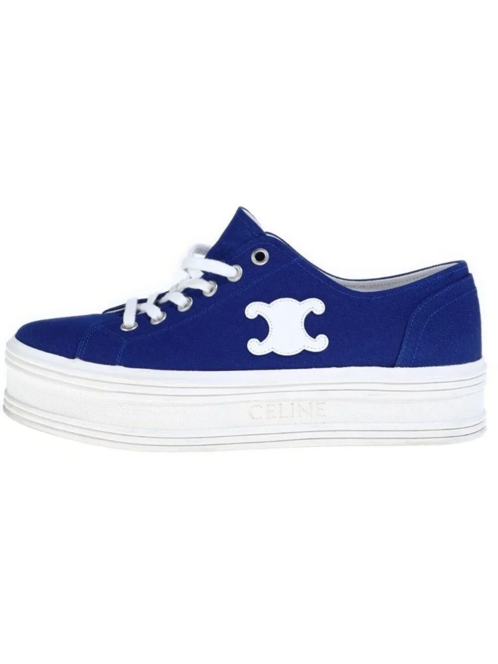 Celine Triomphe Logo Canvas Platform Low-Top Sneakers Blue